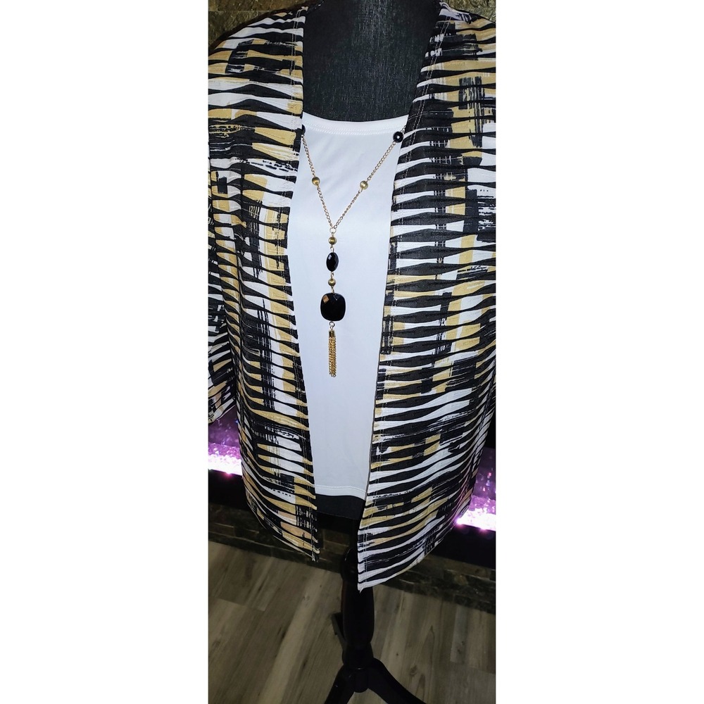 Alfred Dunner Women 1 Pc White Tank & Multicolored Blouse With Necklace Size PM